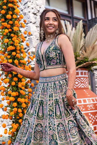 Flora Forest SEWA Hand-embroidered Skirt Set - Green, , image 4